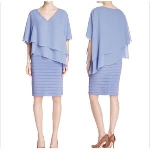 Adrianna Papell Womens Blue Sheath Dress Cape Overlay Evening Cocktail Size 14
